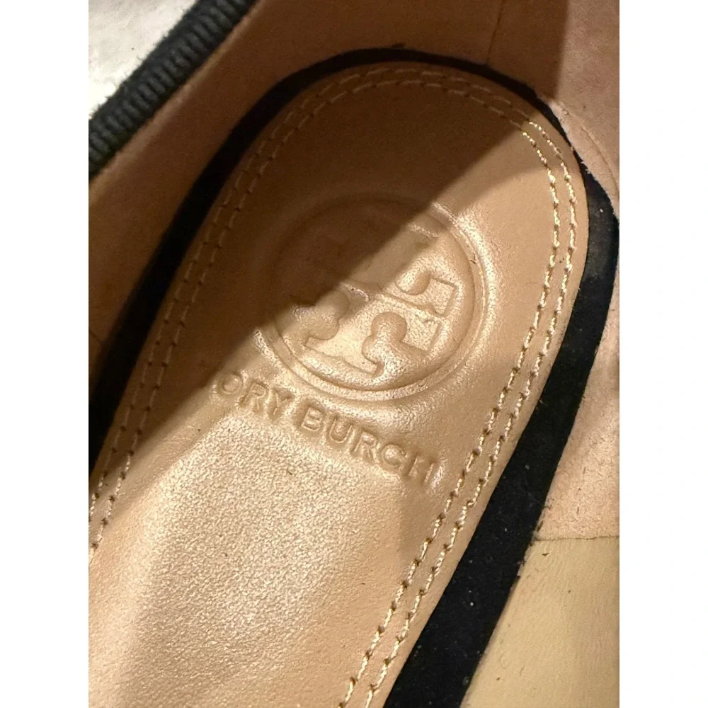 Tory Burch Vanessa Flat Soho Lux Suede Black Crystal Bow Pointed Toe Shoes 8.5